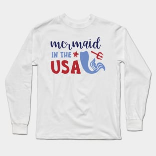 Mermaid in the USA 4th of July Patriotic Gift Women Girl Long Sleeve T-Shirt